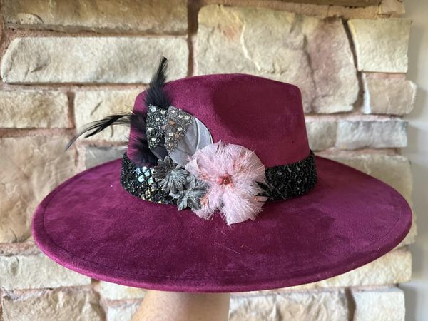 Charlotte - Plum Suede Wide Brim Hat