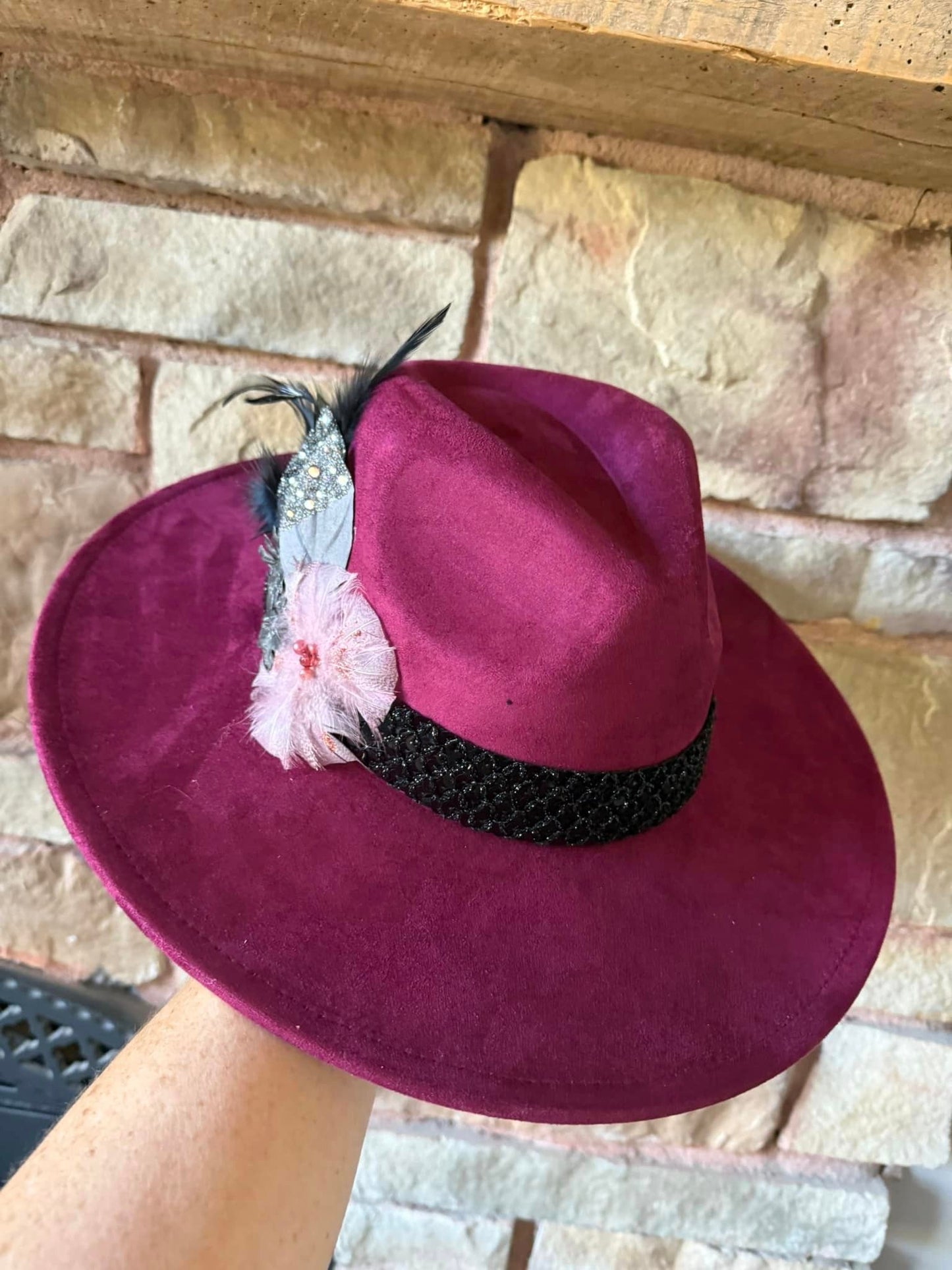 Charlotte - Plum Suede Wide Brim Hat