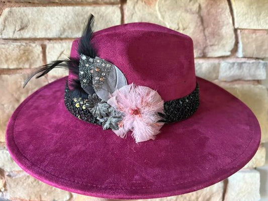 Charlotte - Plum Suede Wide Brim Hat