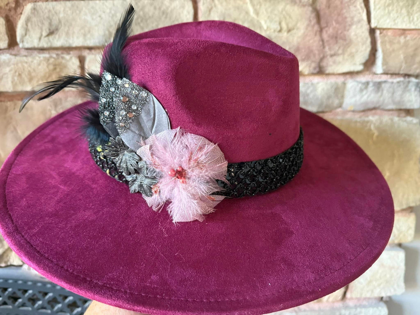 Charlotte - Plum Suede Wide Brim Hat