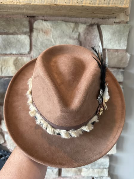 "Winnie" - petite fedora embellished with flowers & feathers