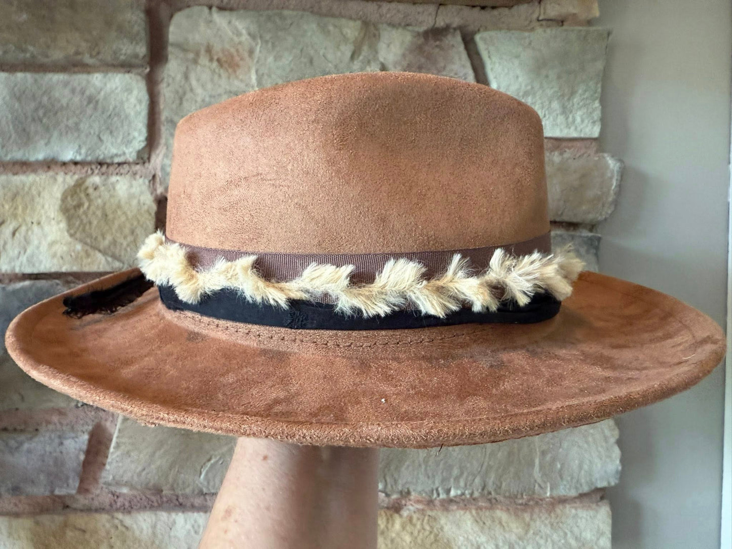 "Winnie" - petite fedora embellished with flowers & feathers
